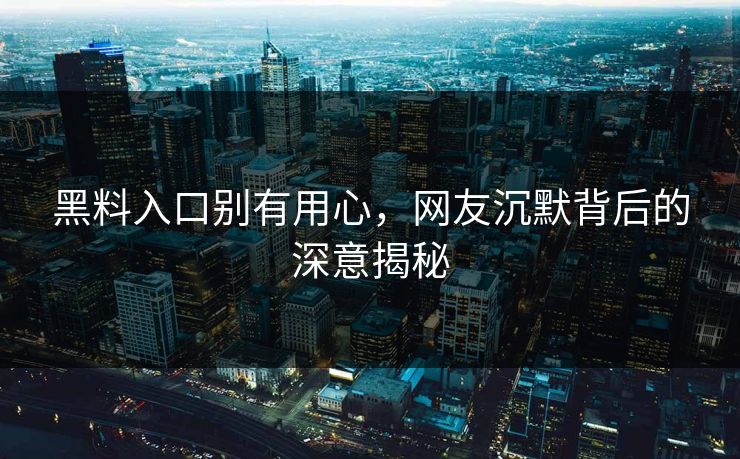 黑料入口别有用心，网友沉默背后的深意揭秘  第1张